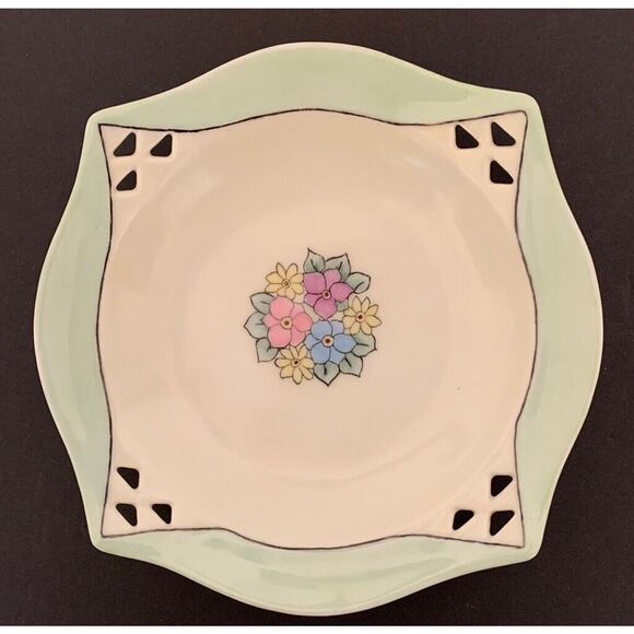 Vintage R S Germany China Bowl Pierced Edges Spring Flowers Gold Stamp 7" Square - Picture 1 of 7